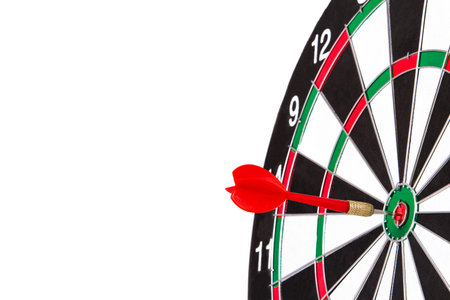 Red arrow and dart board, isolated on white background.