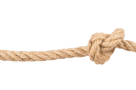 Close up shot of rope with knot, isolated on white background.の写真素材