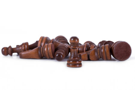 Single chess piece pawn standing against other pieces, isolated on white background.の写真素材