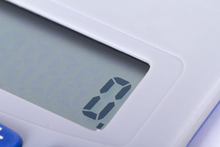 Close up view of calculator screen, zero number.