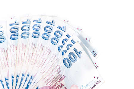 Money in a row, isolated on white background.の写真素材