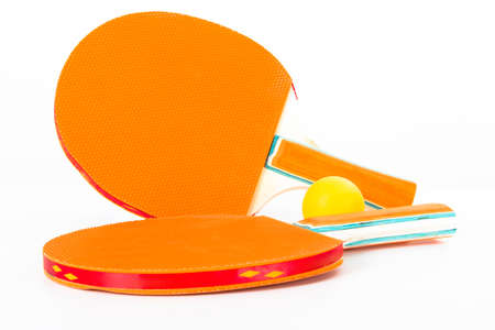 Table tennis rackets and ball, isolated on white background.の写真素材