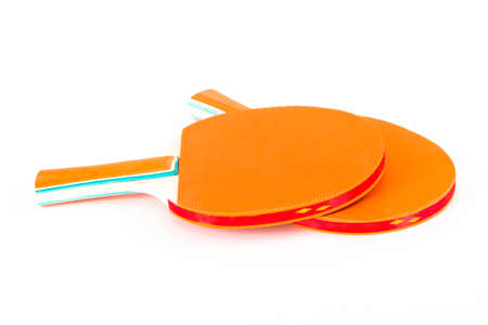 Two rackets for playing table tennis, isolated on white background.の写真素材