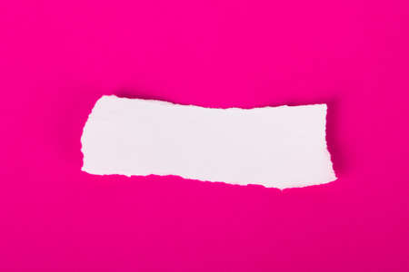White torn piece of paper on pink background, ready for your message.の写真素材