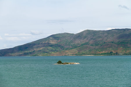 An island in Lake Hazar, Elazig, Turkey.の写真素材