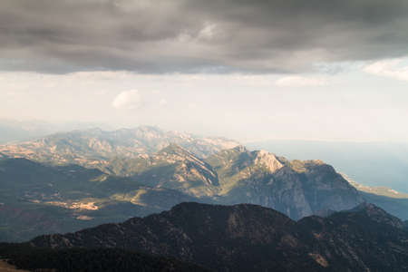 High view of landscape, mountain and cloudy weather.の写真素材