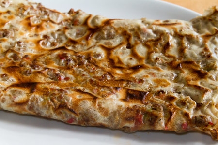 Close up view of pancake on white plate.の写真素材