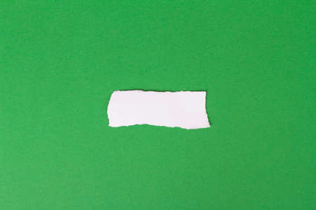 White torn piece of paper on green background.の写真素材