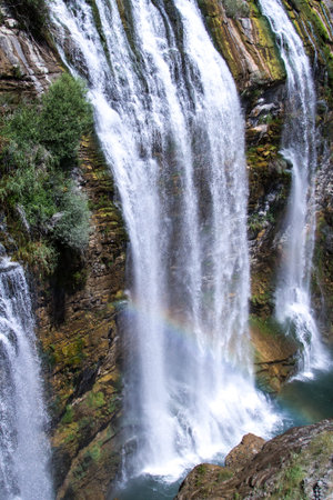 Waterfall with rainbow.の写真素材