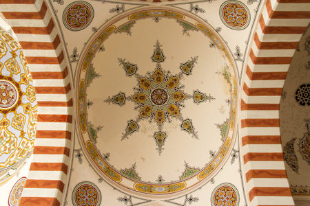 Interior ceiling decoration of Uc Serefeli Mosque in Edirne, Turkey.