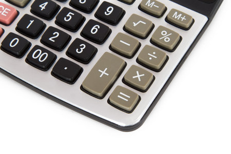 Detail of calculator, isolated on white background.
