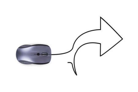 Mouse with cable in form of right arrow, isolated on white background.の写真素材