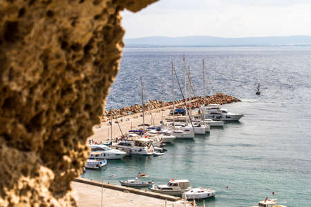 View marina from window of Tenedos Castle, Bozcaada, Canakkale, Turkey.のeditorial素材