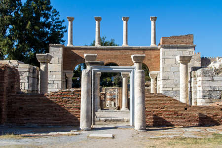 Ruins and columns of St. Johns Basilica at Ayasuluk Hill, Selcuk Ephesus, Izmir, Turkey.の写真素材