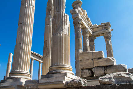 Ruins of temple of Trajan in Pergamon ancient city, Turkeyの写真素材