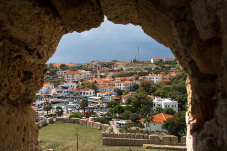 View village from window of Tenedos Castle, Bozcaada, Canakkale, Turkey.のeditorial素材