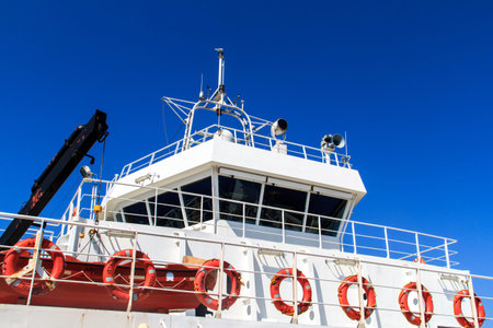 Side view of transportation vehicle, ship on sea.