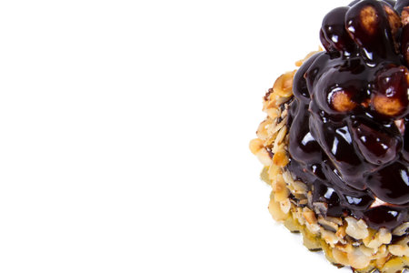 Black, delicious cake, isolated on white background.