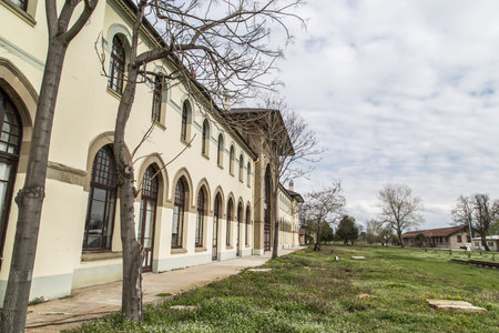 Side view of old historical train station bulding, rectorship building of Trakya University.のeditorial素材