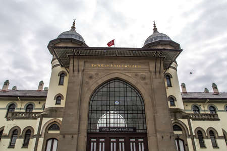 Front view of old historical train station bulding, rectorship building of Trakya University.のeditorial素材