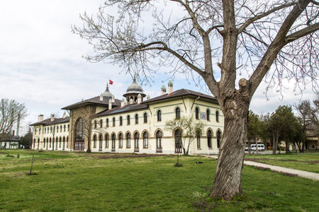 Side view of old historical train station bulding, rectorship building of Trakya University.のeditorial素材