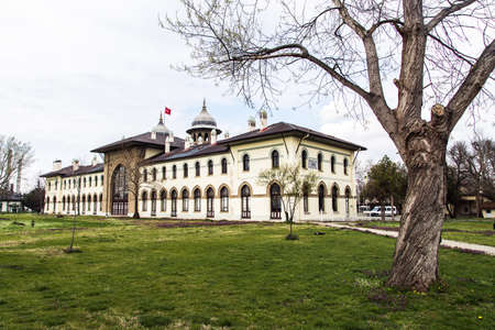 Side view of old historical train station bulding, rectorship building of Trakya University.のeditorial素材