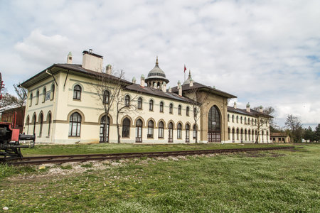 Side view of old historical train station bulding, rectorship building of Trakya University.のeditorial素材