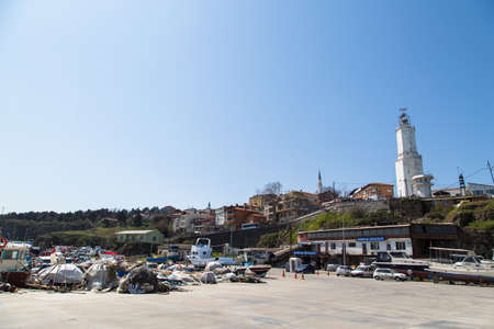 ISTANBUL, TURKEY - APRIL 12, 2015: Outside view of Rumeli Lighthouse built in 1856 by French people.のeditorial素材