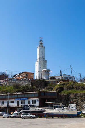 ISTANBUL, TURKEY - APRIL 12, 2015: Outside front view of Rumeli Lighthouse built in 1856 by French people.のeditorial素材