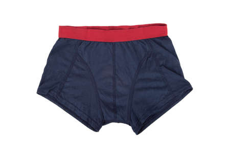 Close up front view of navy blue male slip boxer, isolated on white background.の写真素材