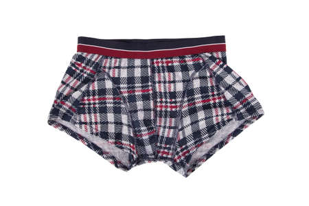 Close up front view of multicolor checked male slip boxer, isolated on white background.の写真素材
