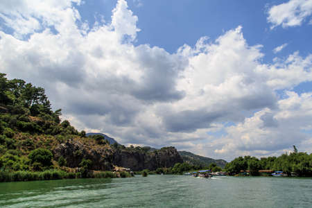 DALYAN, TURKEY - MAY 31, 2015 : Touristic boat trips in the river between Koycegiz Lake and Iztuzu Beach in Dalyan.のeditorial素材