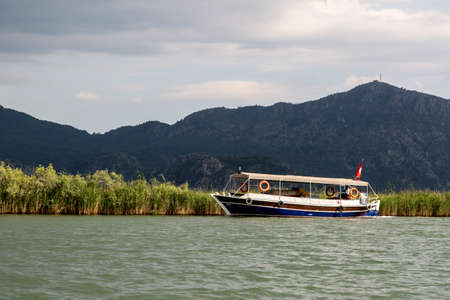 DALYAN, TURKEY - MAY 31, 2015 : Touristic boat trips in the river between Koycegiz Lake and Iztuzu Beach in Dalyan.のeditorial素材