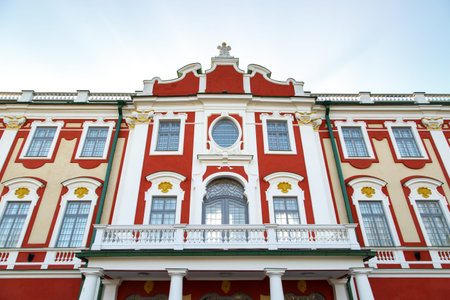 Front view of Kadriorg Palace in Tallinn Estonia, built by Tsar Peter the Great in 1725, on blue sky...