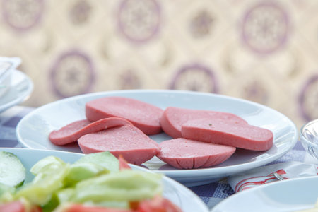 Close up detailed view of Turkish style rich and delicious breakfast table.