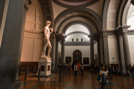 FLORENCE, ITALY - SEPTEMBER 20, 2015 : View of famous sculpture of Michelangelo, David Statue, exhibited at Galleria Dell'Accedemia in Florence.のeditorial素材