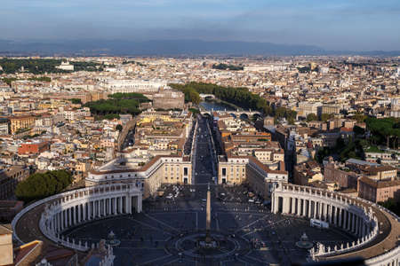 ROME, ITALY - SEPTEMBER 23, 2015 : Top view of Vatican City from the dome of St. Peter's Basilica in Italy, on cloudy sky background.のeditorial素材