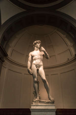 FLORENCE, ITALY - SEPTEMBER 20, 2015 : View of famous sculpture of Michelangelo, David Statue, exhibited at Galleria Dell'Accedemia in Florence.のeditorial素材