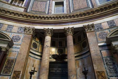 Inside view of Pantheon, historical temple of Rome built in 125 AC at Piazza Della Rotonda.