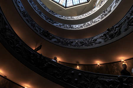 ROME, ITALY - SEPTEMBER 25, 2016 : Bottom view of famous stairs with round shape at Vatican Museum.のeditorial素材