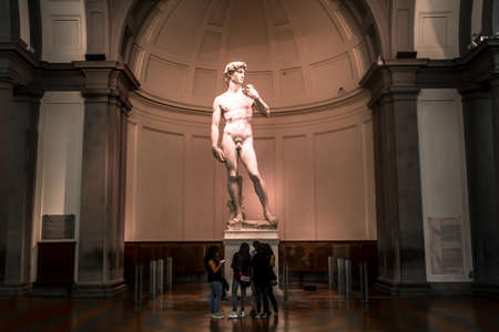 FLORENCE, ITALY - SEPTEMBER 20, 2015 : View of famous sculpture of Michelangelo, David Statue, exhibited at Galleria Dell'Accedemia in Florence.のeditorial素材