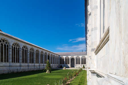 View of Camposanto Monumentale, known as monumentale cemetery, built in 12th century, in Pisa Cathedrale Square.のeditorial素材