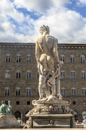 View of famous square of Florence, Piazza Della Signoria with historical big sculptures around.のeditorial素材