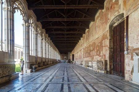 PISA, ITALY - SEPTEMBER 21, 2015 : View of Camposanto Monumentale, known as monumentale cemetery, built in 12th century, in Pisa Cathedrale Square.のeditorial素材