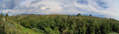 Panoramic view of the hills and forests of Vinci Village where Leonardo Da Vinci was borned in...