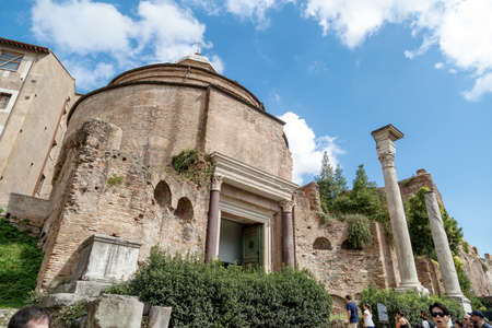 ROME, ITALY - SEPTEMBER 24, 2015 : View of the ancient church at Roman Forum, on cloudy blue sky background.のeditorial素材