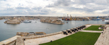 VALLETTA, MALTA - OCTOBER 30, 2015 : Panoramic view of the gardens of Lascaris War Rooms in...