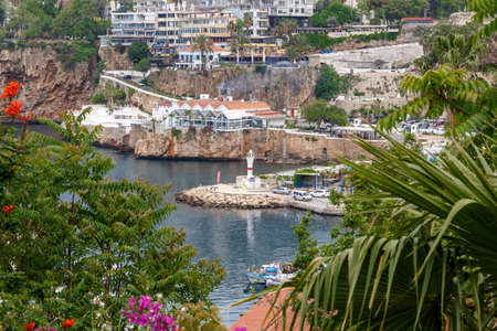 ANTALYA, TURKEY - APRIL 24, 2016 : Seascape view of Antalya with beautiful mediterranean sea and green trees around.のeditorial素材