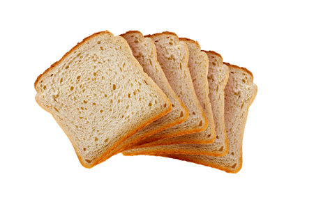 Top view of slices of toast bread, isolated on white background.
