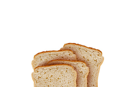 Top view of slices of toast bread, isolated on white background.